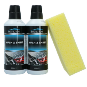 Kit 2 Shampoings 500ml + éponge nettoie et fait briller wash and shine