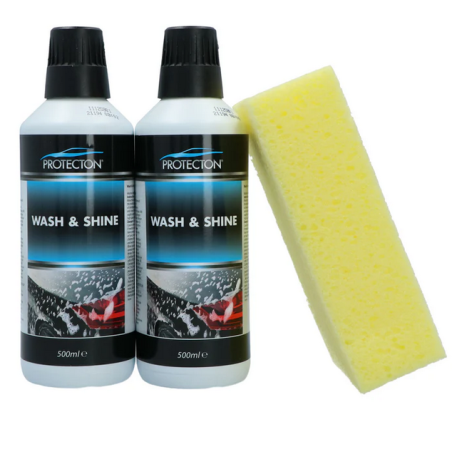 Kit 2 Shampoings 500ml + éponge nettoie et fait briller wash and shine