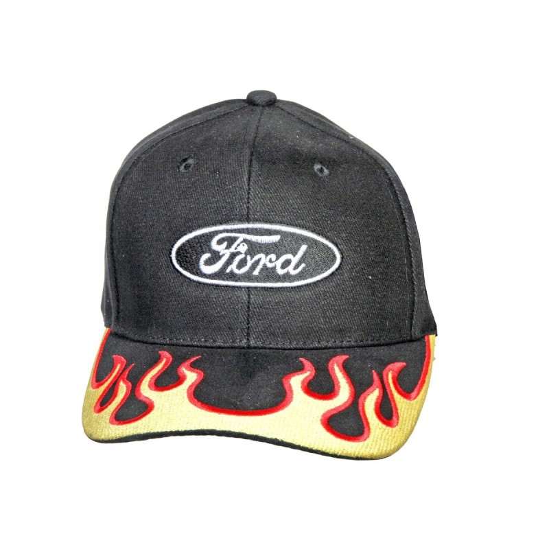 FORD MUSTANG 1964-2015 CASQUETTE LOGO FORD ROUGE JAUNE NOIR yellow red flames ford logo hat SCOTT DRAKE HAT-F-BK/YF