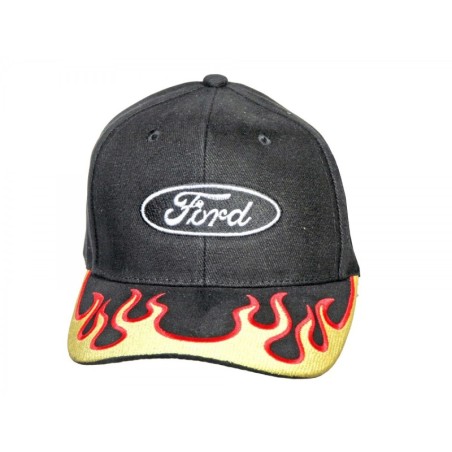 FORD MUSTANG 1964-2015 CASQUETTE LOGO FORD ROUGE JAUNE NOIR yellow red flames ford logo hat SCOTT DRAKE HAT-F-BK/YF
