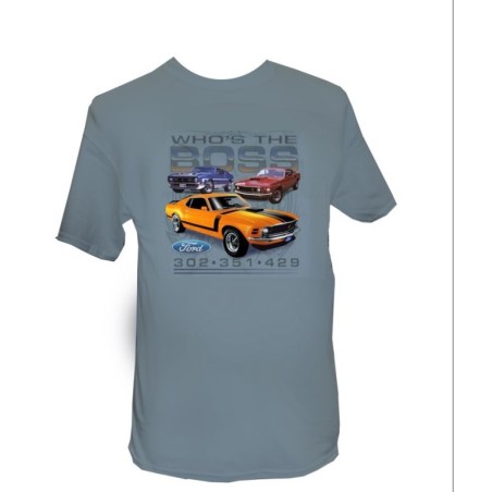 FORD MUSTANG 1964-2016 C EST QUI LE PATRON T SHIRT GRIS TAILLE LARGE Who's the boss Gray T-shirt Large SCOTT DRAKE TS-FM-WTB-L