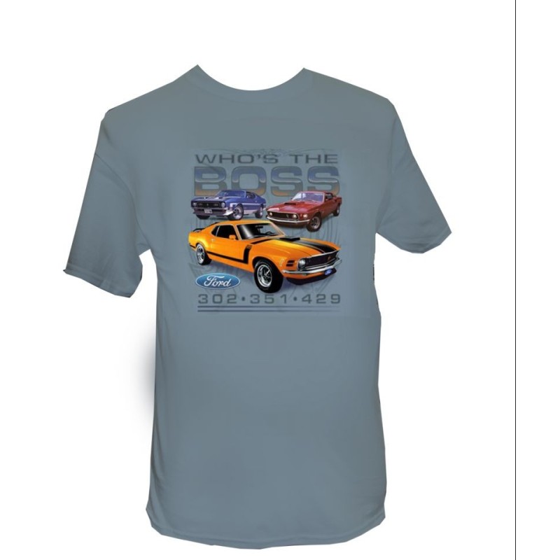 FORD MUSTANG 1964-2016 C EST QUI LE PATRON T SHIRT GRIS TAILLE LARGE Who's the boss Gray